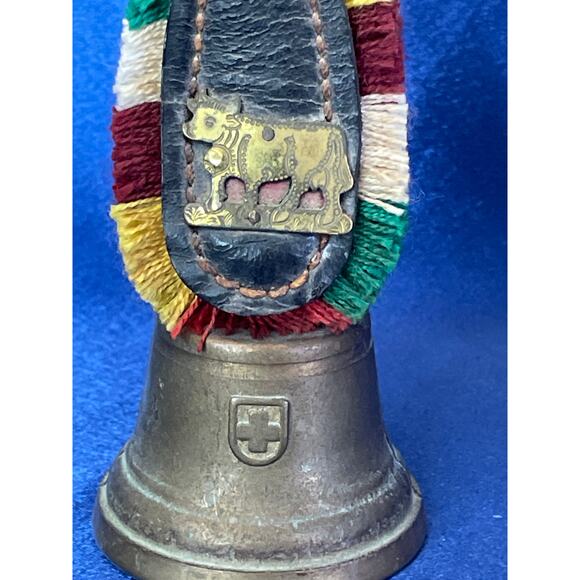 Vintage Small Swiss Glocken Style Brass and Leather Fringed Cow Bell - Picture 6 of 7